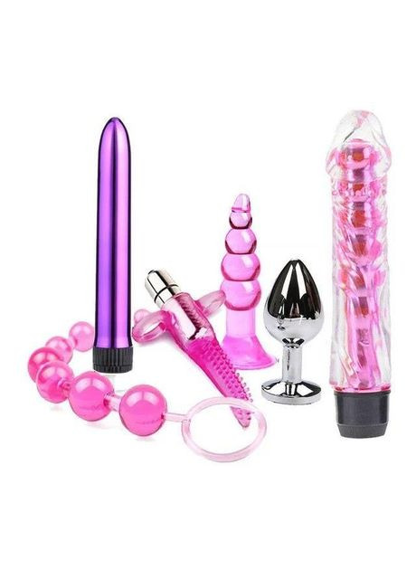Набор секс-игрушек для взрослых 6 в 1 (вибратор, анальная пробка, виброязычок, анальная цепочка) No Brand (340914446)