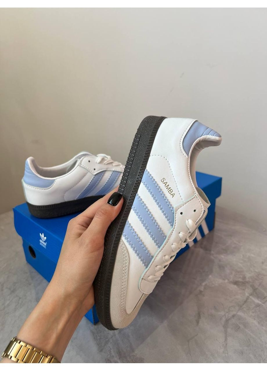 КРОССОВКИ ЖЕНСКИЕ ADIDAS SAMBA WHITE BLUE АДИДАС САМБА No Brand белые демисезоны (367168271)