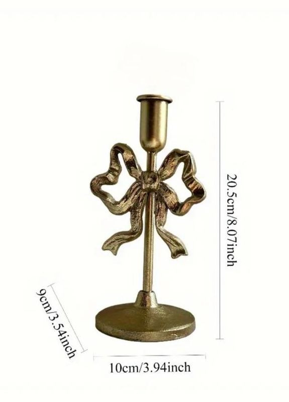 Подсвечник чугунный с бантом, золотистый, высокий, тяжелый 450 г No Brand (336381468)