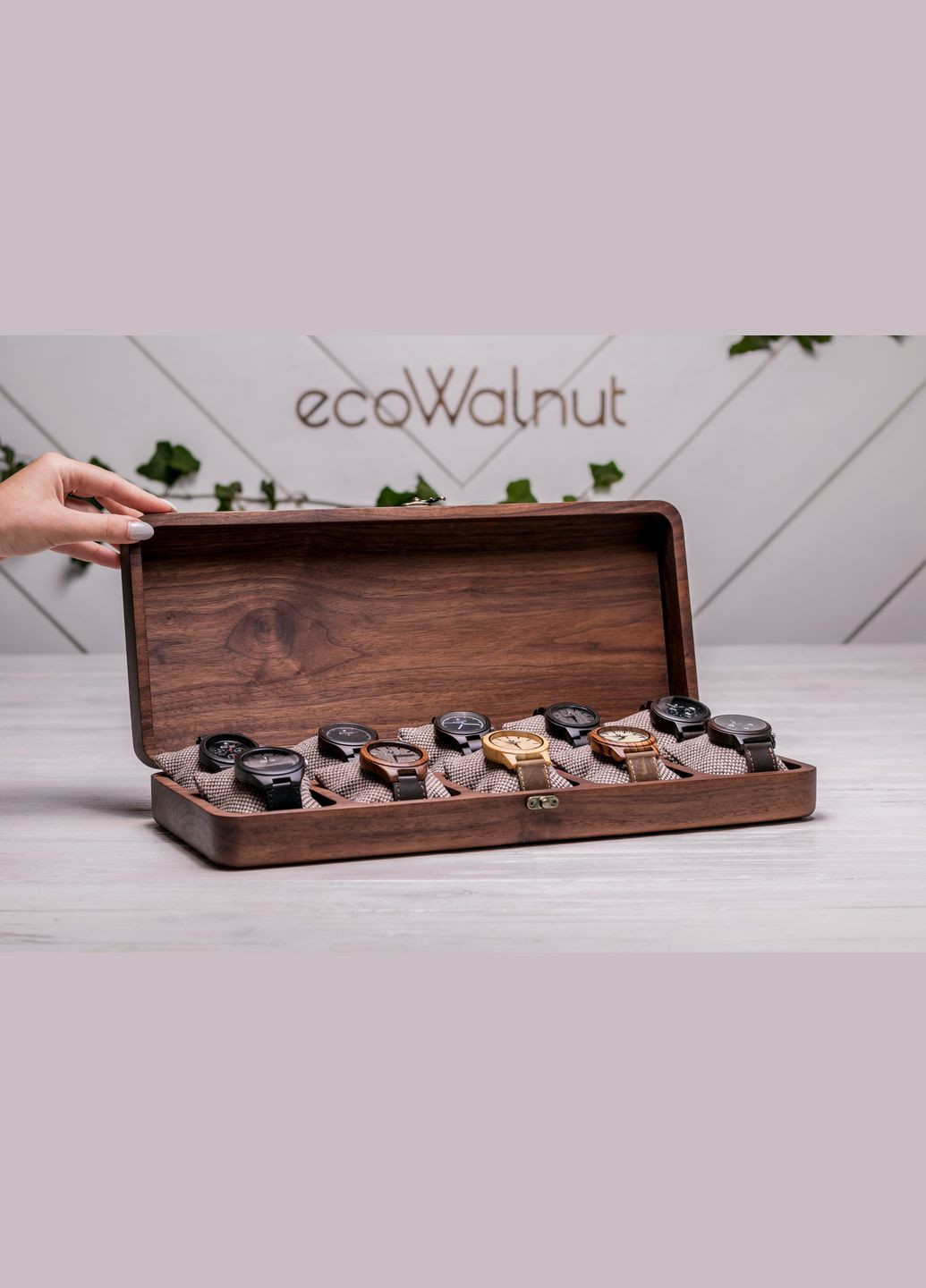 Цільна скринька для десяти годинників з гравіюванням EcoWalnut (295443818)