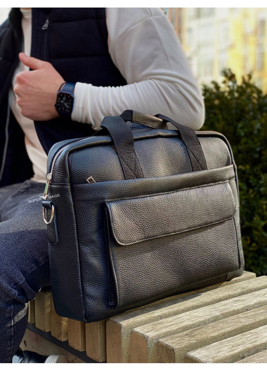Шкіряна чоловіча сумка для ноутбука і документів чорна 143412 Tiding Bag (336551843)