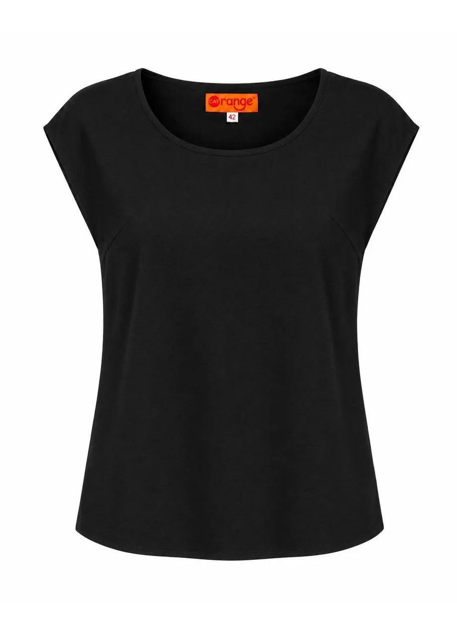Комбинированная блузка из легкой вискозной ткани 1352с черная Cat Orange