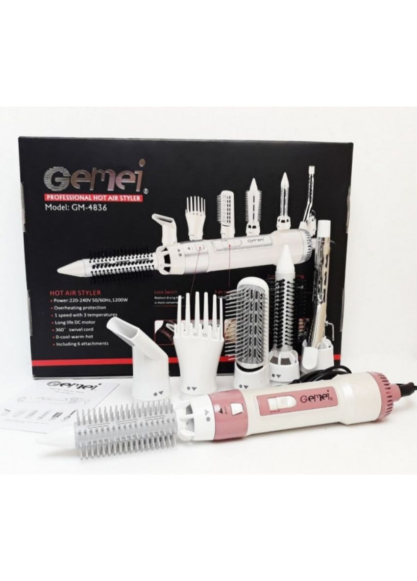 Щётка-фен для волос с ионизацией 1200 Вт розовый (2104618631) Gemei GM-4836 (351363071)