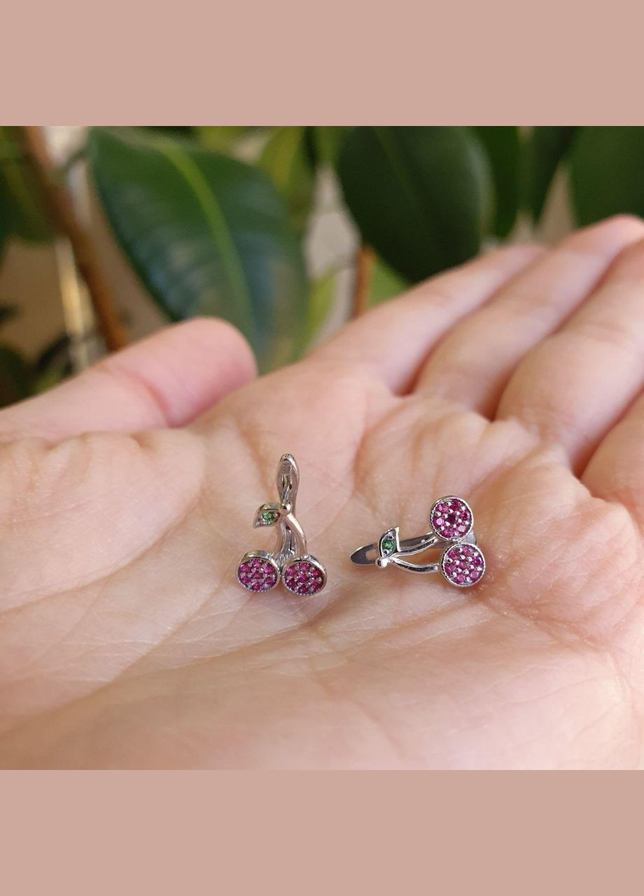 Срібні сережки дитячі Вишеньки з кольоровими фіантами No Brand (333705751)
