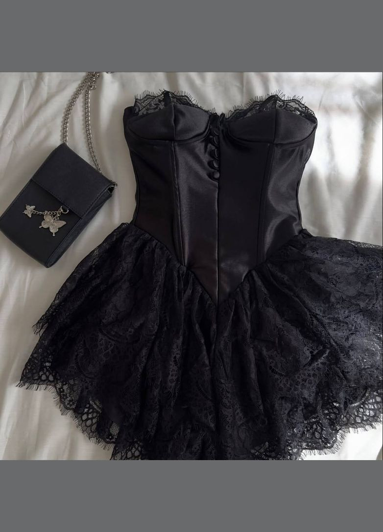 Чорна стильний міні-ромпер з мереживом і шортами No Brand