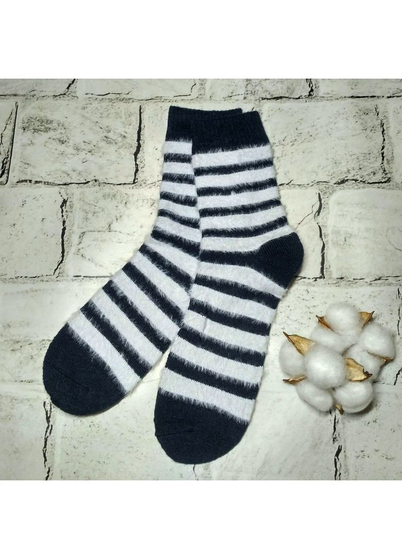 Синие носки женские теплые термоноски высокие ангора полоска 36-41р синие Шугуан полоска (365754469)