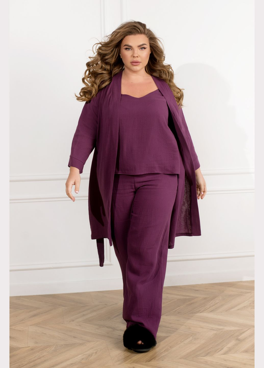 Фіолетова всесезон домашній бавовняний костюм 3-ка Minova