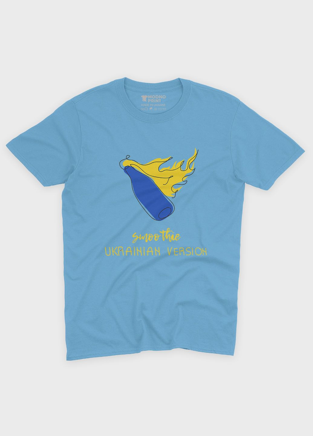 Голубая летняя женская футболка с патриотическим принтом (ts001-4-lbl-005-1-091-f) Modno