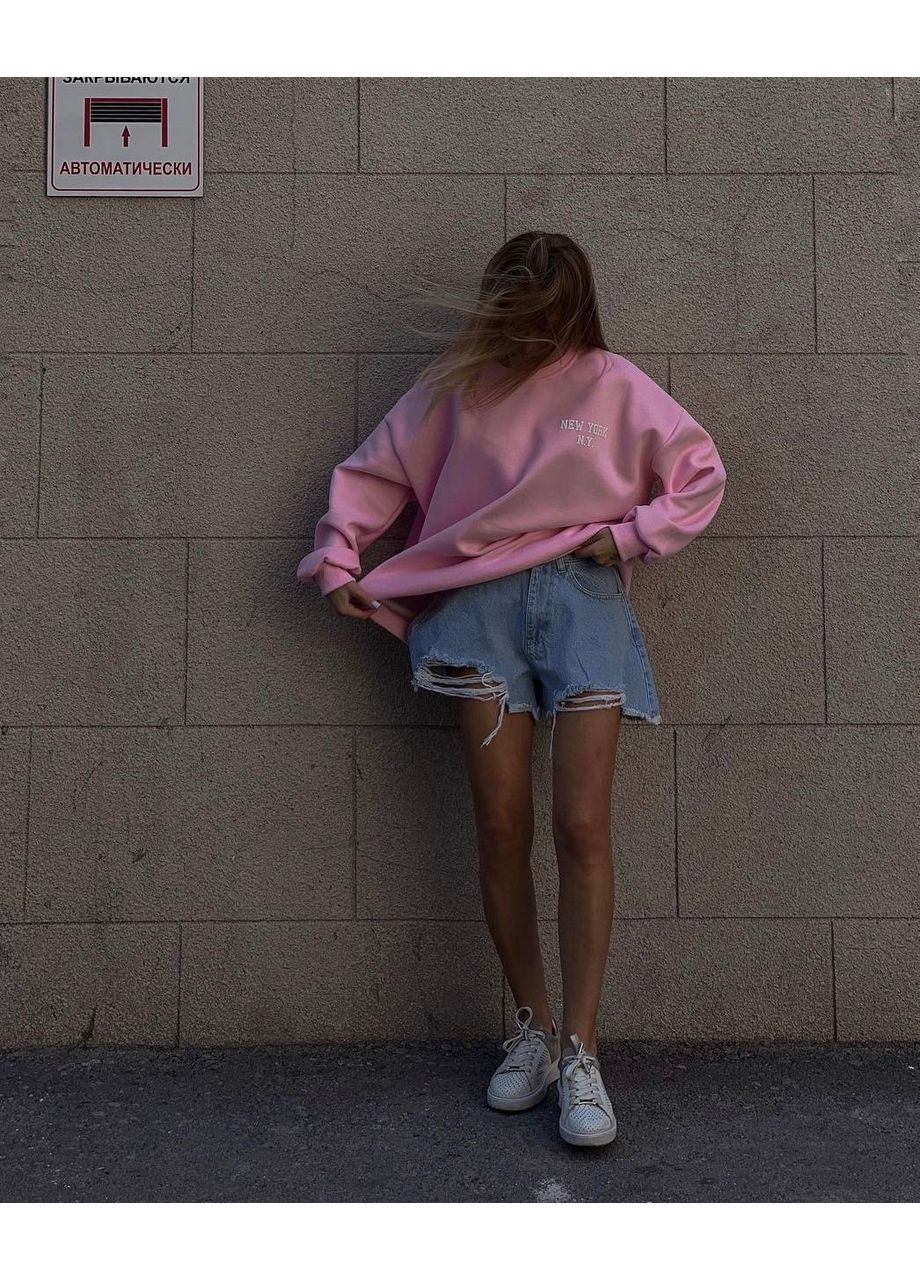 Рожевий теплий подовжений світшот oversize з трендовим написом Україна логотип без декору (360544913)