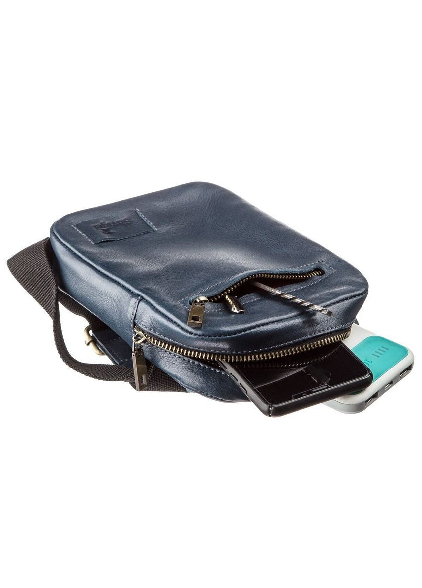 Мужская сумка через плечо из натуральной кожи с потайными карманами синяя (sku_19105) No Brand (328922194)
