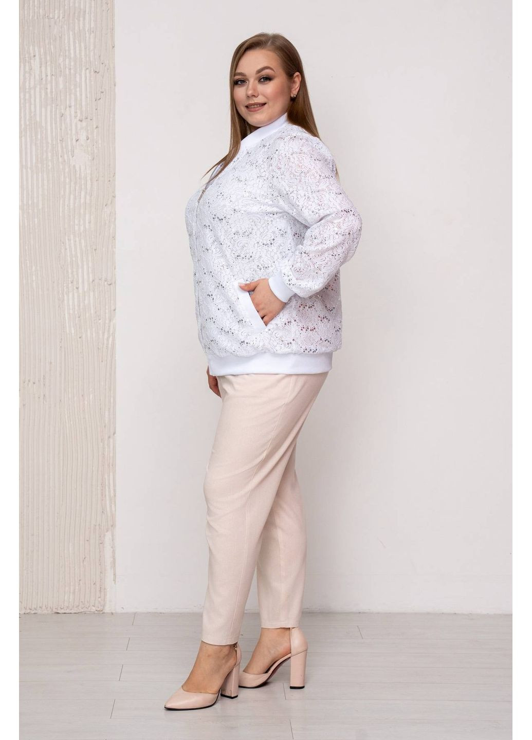 Гипюровый бомбер ТАЛА белый 58 Tatiana (349442010)