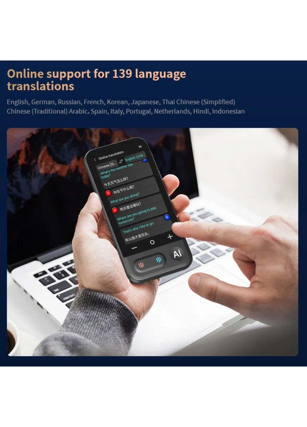 Голосовой переводчик Z16 на 139 языков с WiFi, аудиопереводом и переводом изображений Black TWS (317251269)