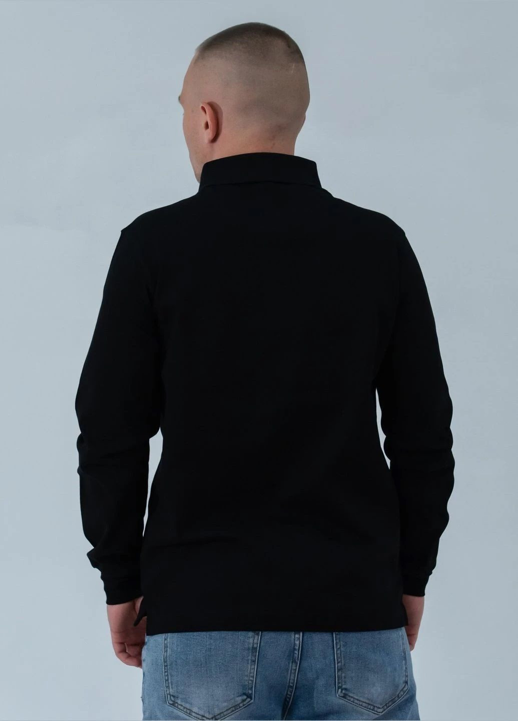 Черная футболка-поло мужское с длинным рукавом для мужчин Aeronautica Militare с логотипом