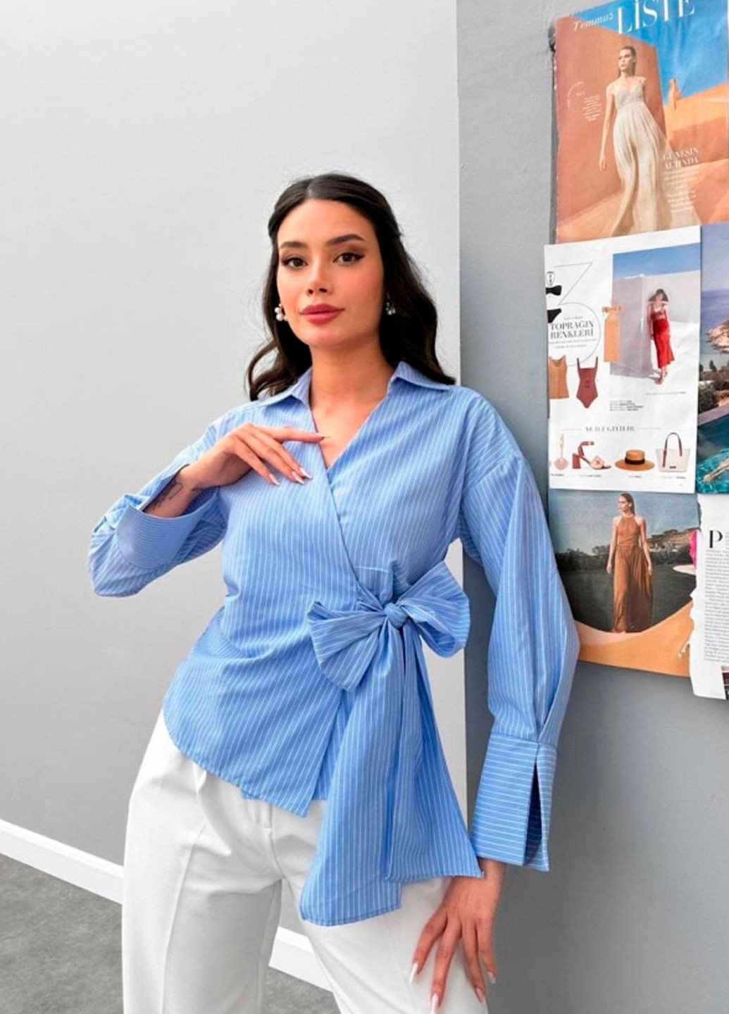 Голубой праздничный, коктейльный, классическая, кэжуал, вечерний рубашка в полоску Rinascimento с длинным рукавом