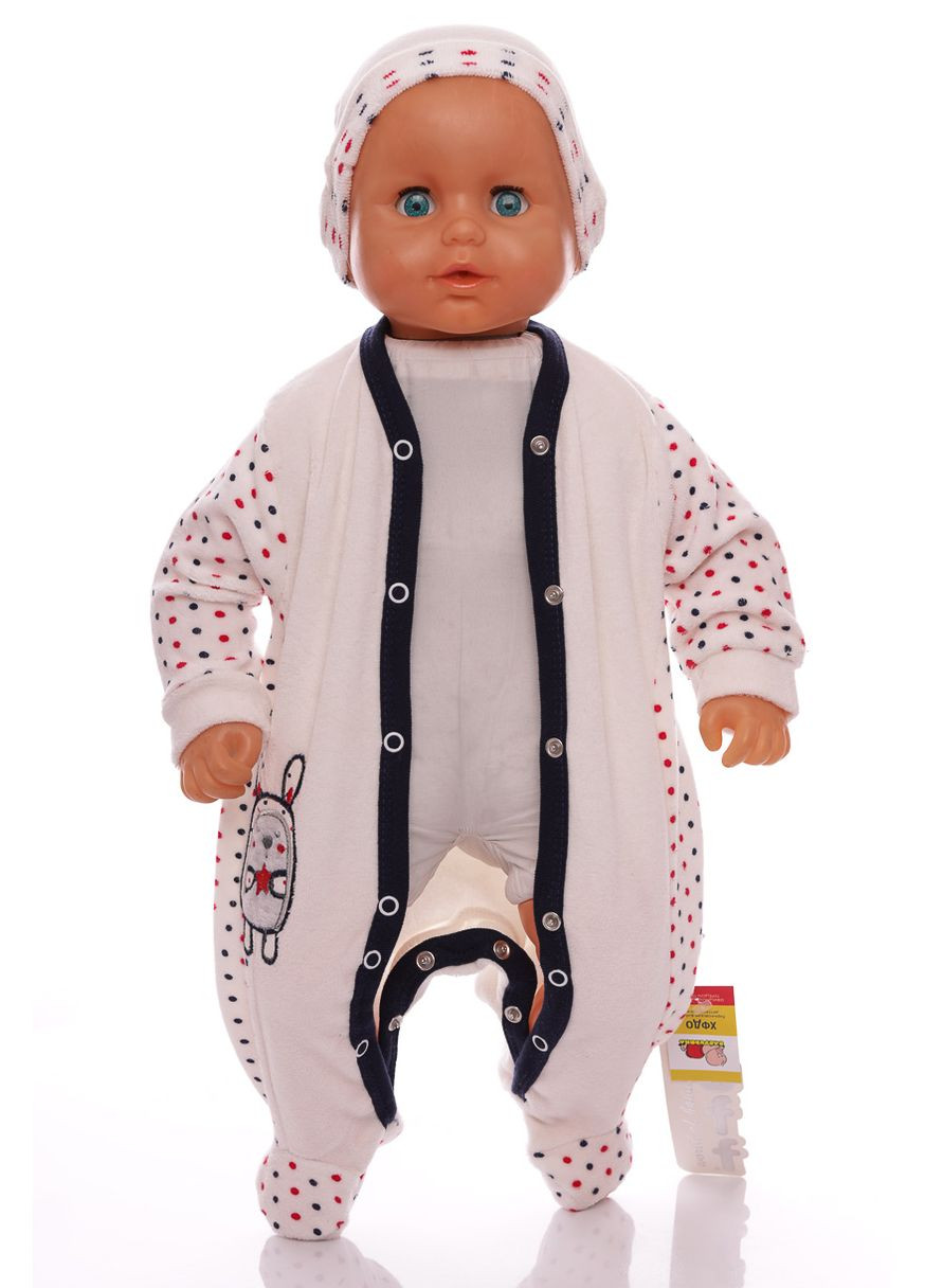 Синий зимний комплект человечек с шапочкой велюр для мальчика горох синий см (26388) BABYKROHA