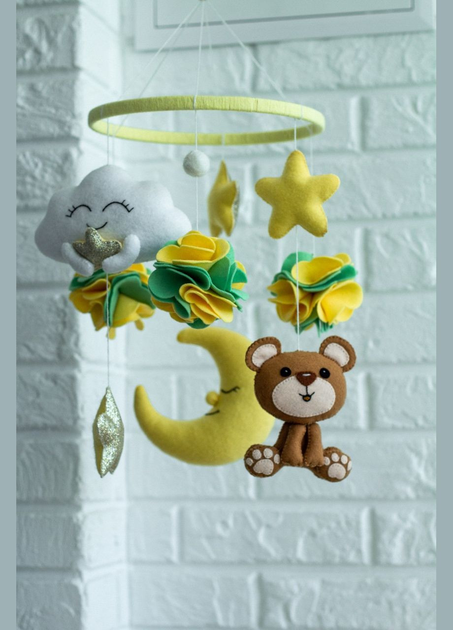 Детский мобиль на кроватку для младенцев ручной работы WooolyWool «Медвежонок» No Brand (342757839)