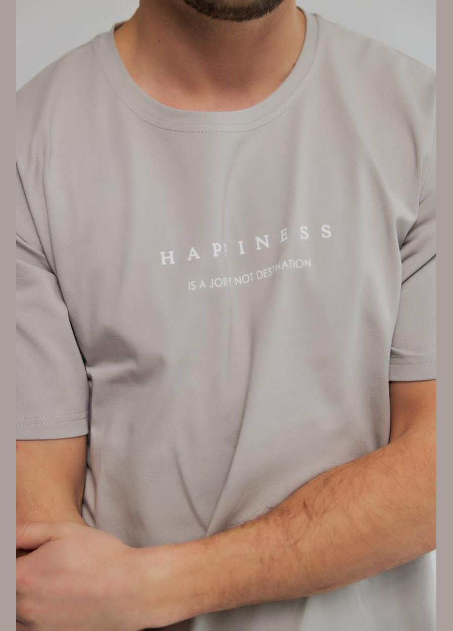 Комбінована футболка чоловіча oversize "happines" світло сіра (м130.7) UMON