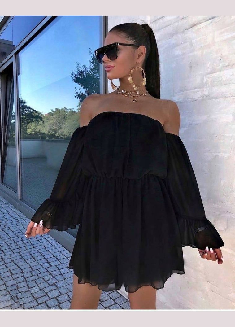 Черное нежное шифоновое платье на резинках No Brand