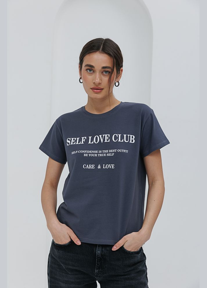 Жіноча футболка з принтом Self love club графітова Arjen - (289842083)