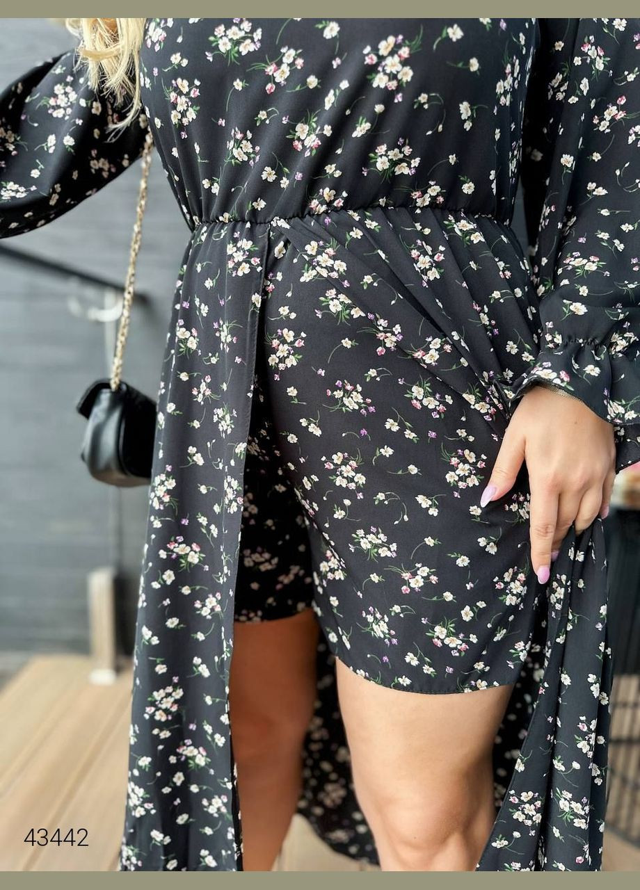 Чорна повсякденний сукня-шорти Liton з квітковим принтом