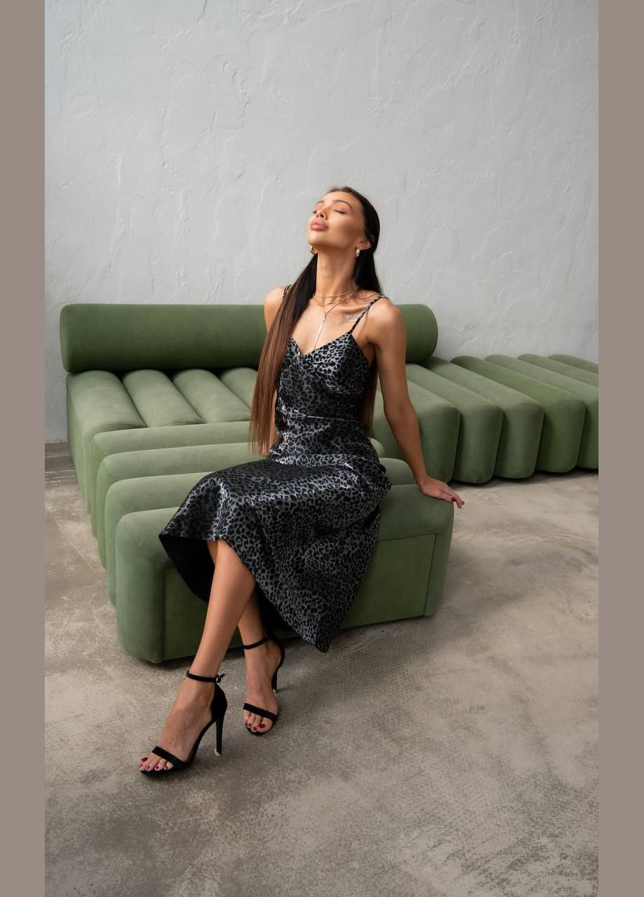 Графітова святковий, повсякденний, коктейльна, вечірня жіноча максі сукня з шовку силуетна Avanti зебра