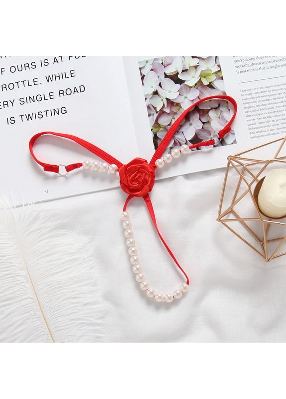 Стринги с бусинками и цветами S-M Красный No Brand (368891964)