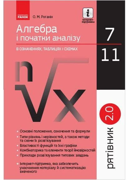 Довідник Алгебра і початки аналізу Серія Рятівник в означеннях, таблицях і схемах 7-11 класи Роганін О. М. арт.3419 РАНОК (375026316)