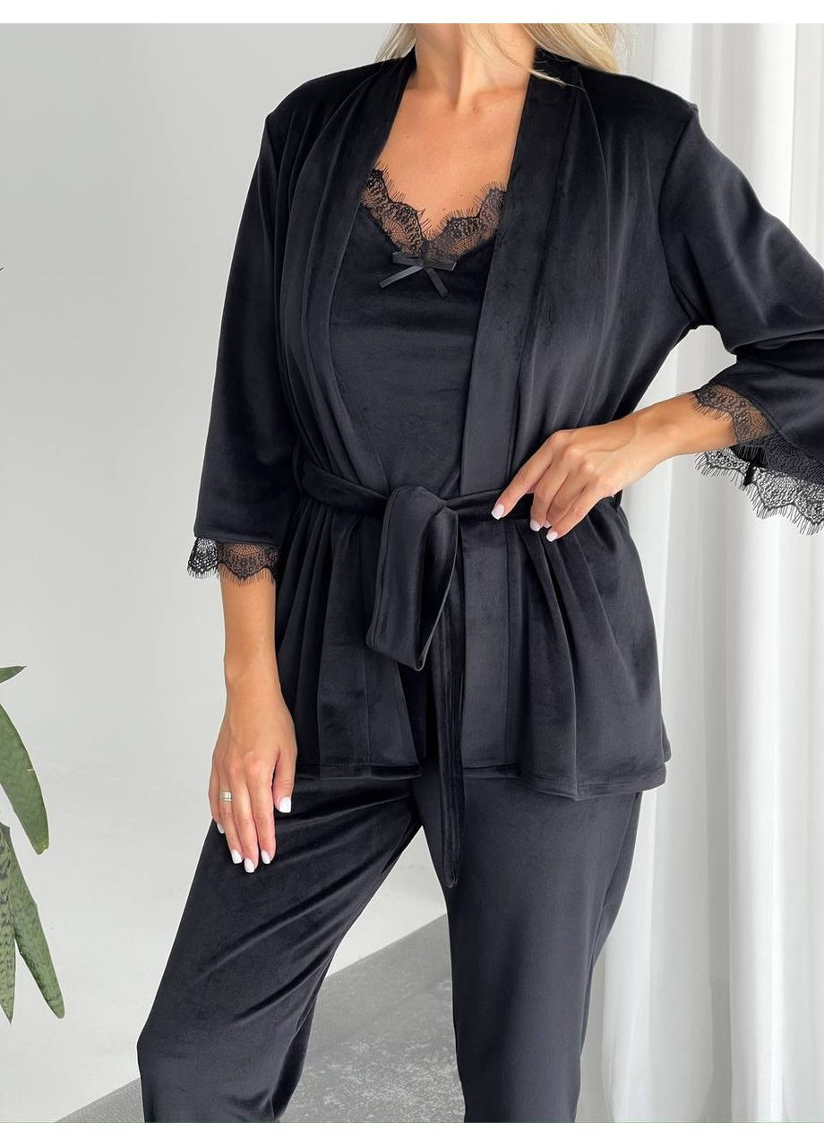 Черная женский домашний велюровый костюм Osoblyva