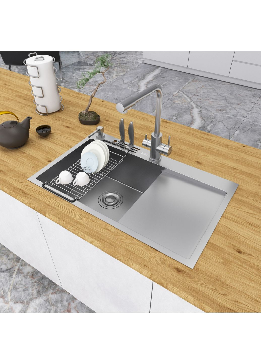 Накладная кухонная мойка с правым крылом NS-7848(R) Nett NS-7848(R) (352729999)