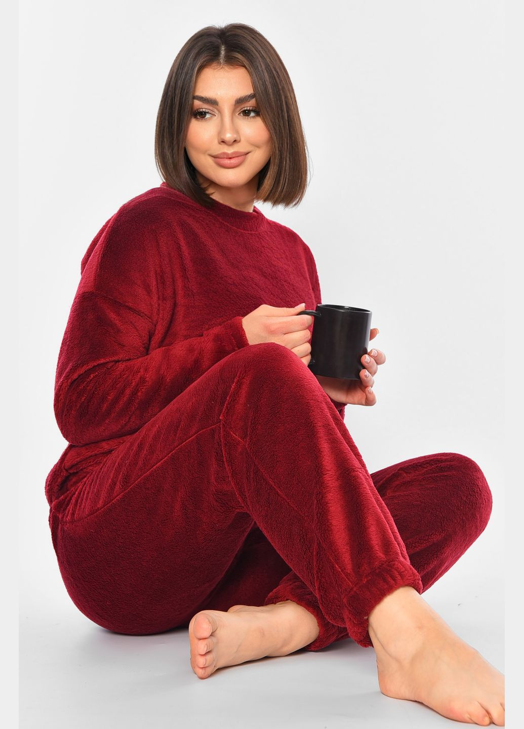 Бордова зимня піжама жіноча бордового кольору кофта + брюки Let's Shop