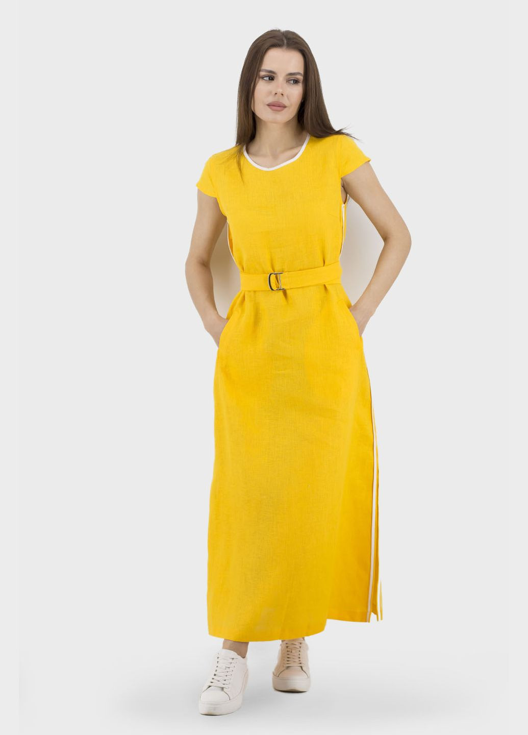 Жовтий спортивна, кежуал літня спортивна жіноча сукня без рукавів в смужку з кишенями stella polare (, ), 34349 No Brand в смужку