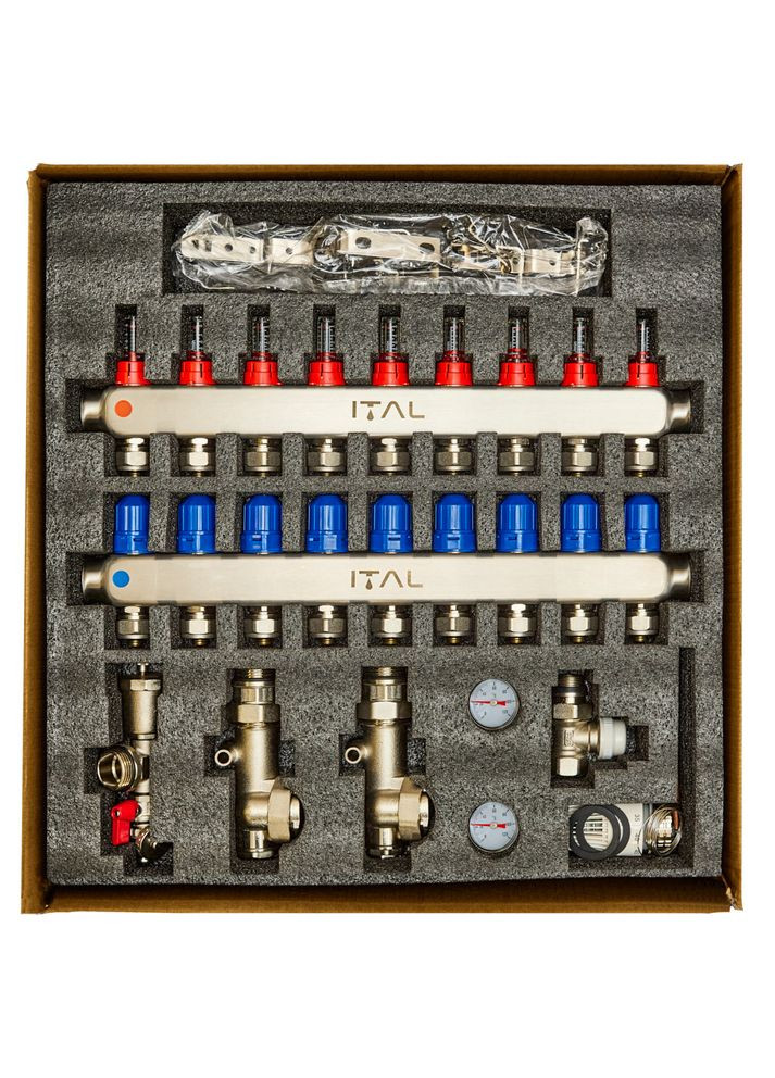 Комплект коллектора с расходомерами UHW-A09, нержавеющая сталь, подкл. прямое ITAL (316088645)