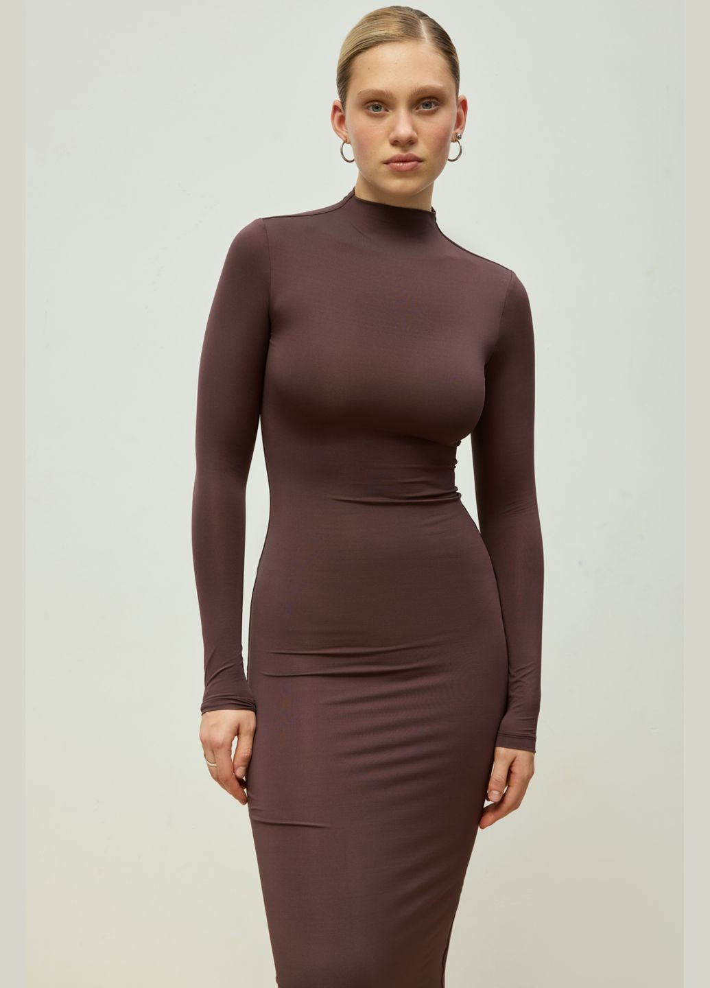 Темно-коричневое платье макси эластичное tall шоколадный 756-1 Papaya