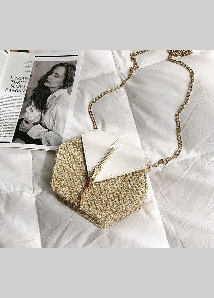 Жіноча міні плетена сумочка-клатч шестигранна солом'яна чорна (sku_652) No Brand (330576450)