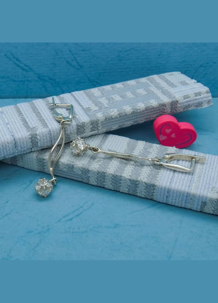 Срібні сережки "Довгі висячі кульки" камінь No Brand (350667519)