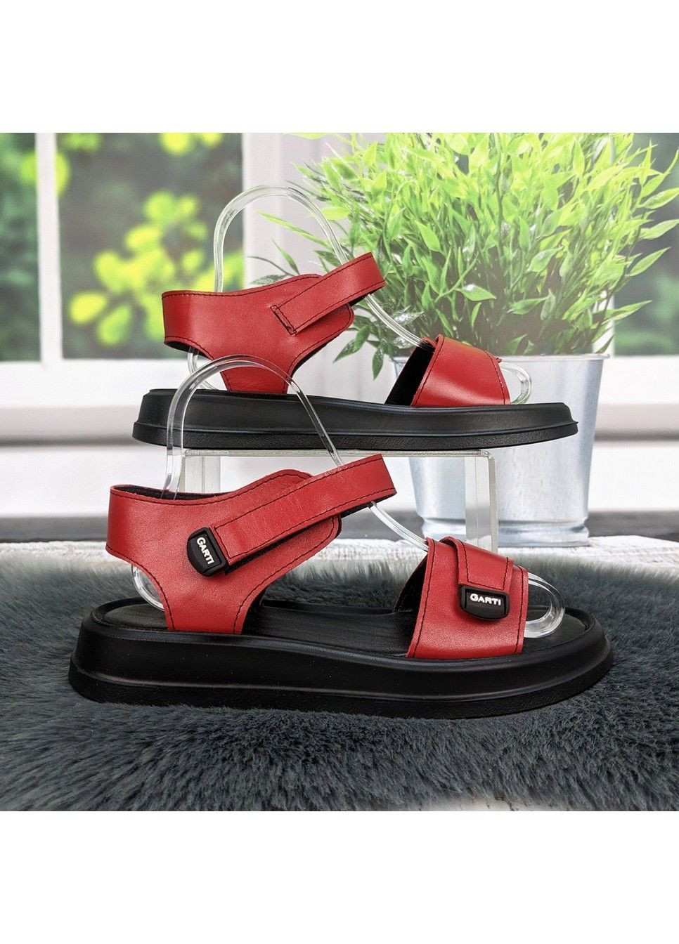 Красные босоножки женские кожаные Fashion с ремешком