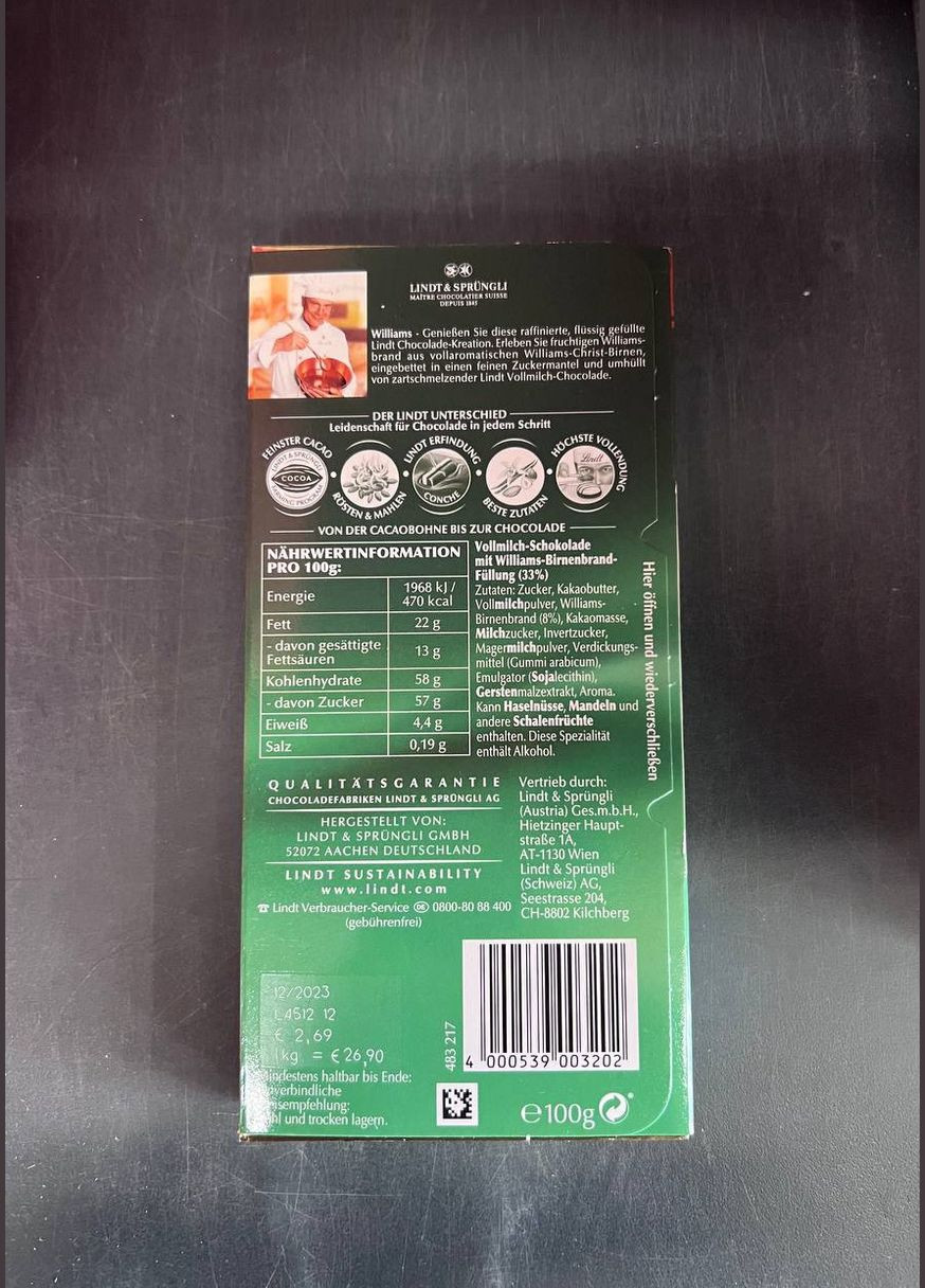 Шоколадка 😍 з грушею 100 гр. Швейцарія Lindt (346049914)