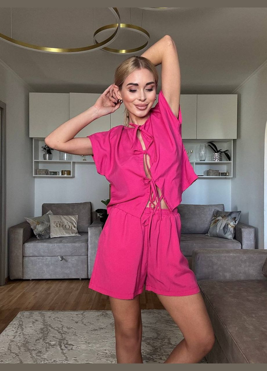 Фуксиновая всесезон женская пижама( шорты и топ с завязками) фуксия топ + шорты PAPLYK