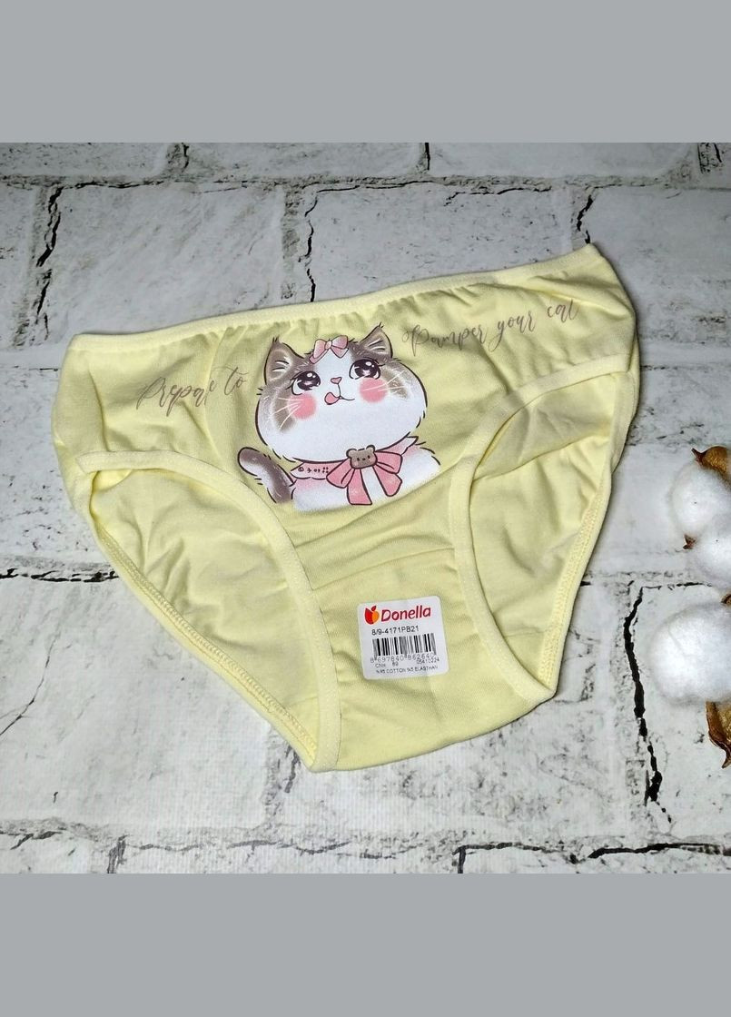 Трусики дитячі для дівчинки бавовняні труси дівчинці 134-140см 8-9 років Котик Жовті Donella (327367799)
