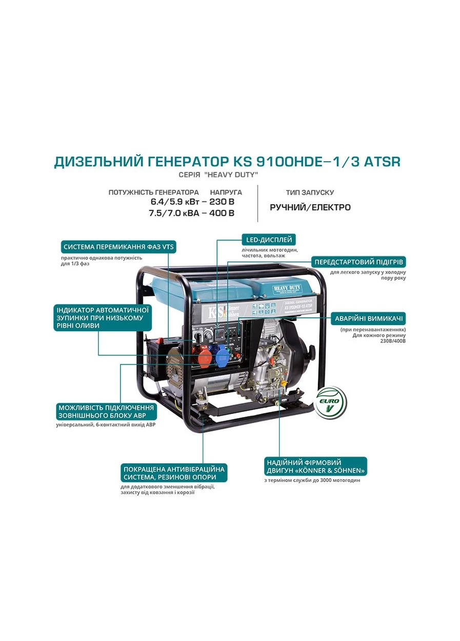 Генератор дизельний 7/7.5 кВт Konner&Sohnen KS 9100HDE-1/3 ATSR (380881781)