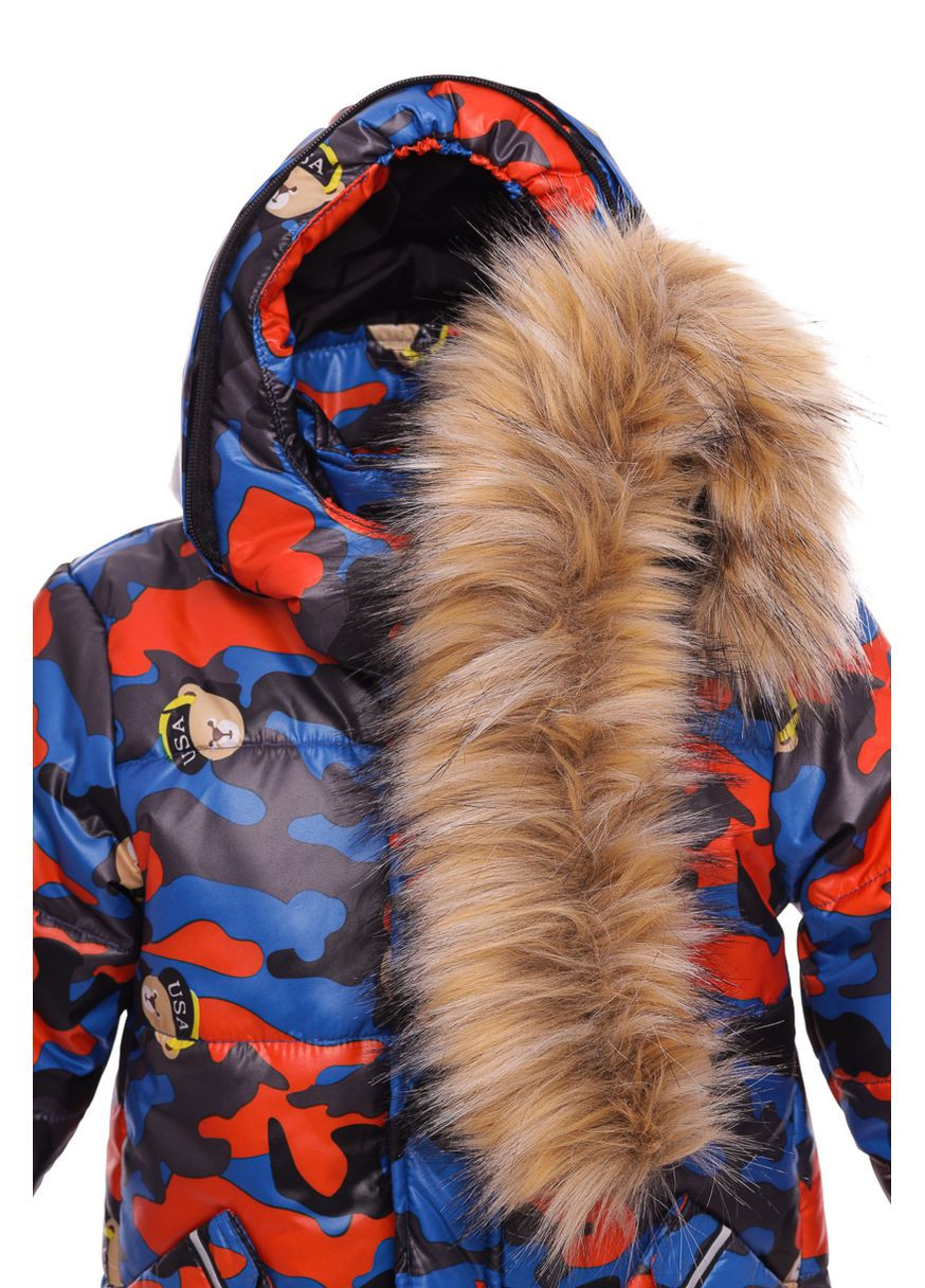 Синій зимній комбінезон для хлопчика на холлофайбері з принтом ведмедика стиль синій 92 см (35457) BABYKROHA