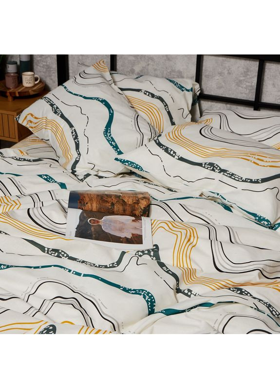 Комплект постільної білизни Бязь Gold Люкс двоспальні 175х210 наволочки 2х40х60 (MS-820009525) Moon&Star Natural Waves (356115551)
