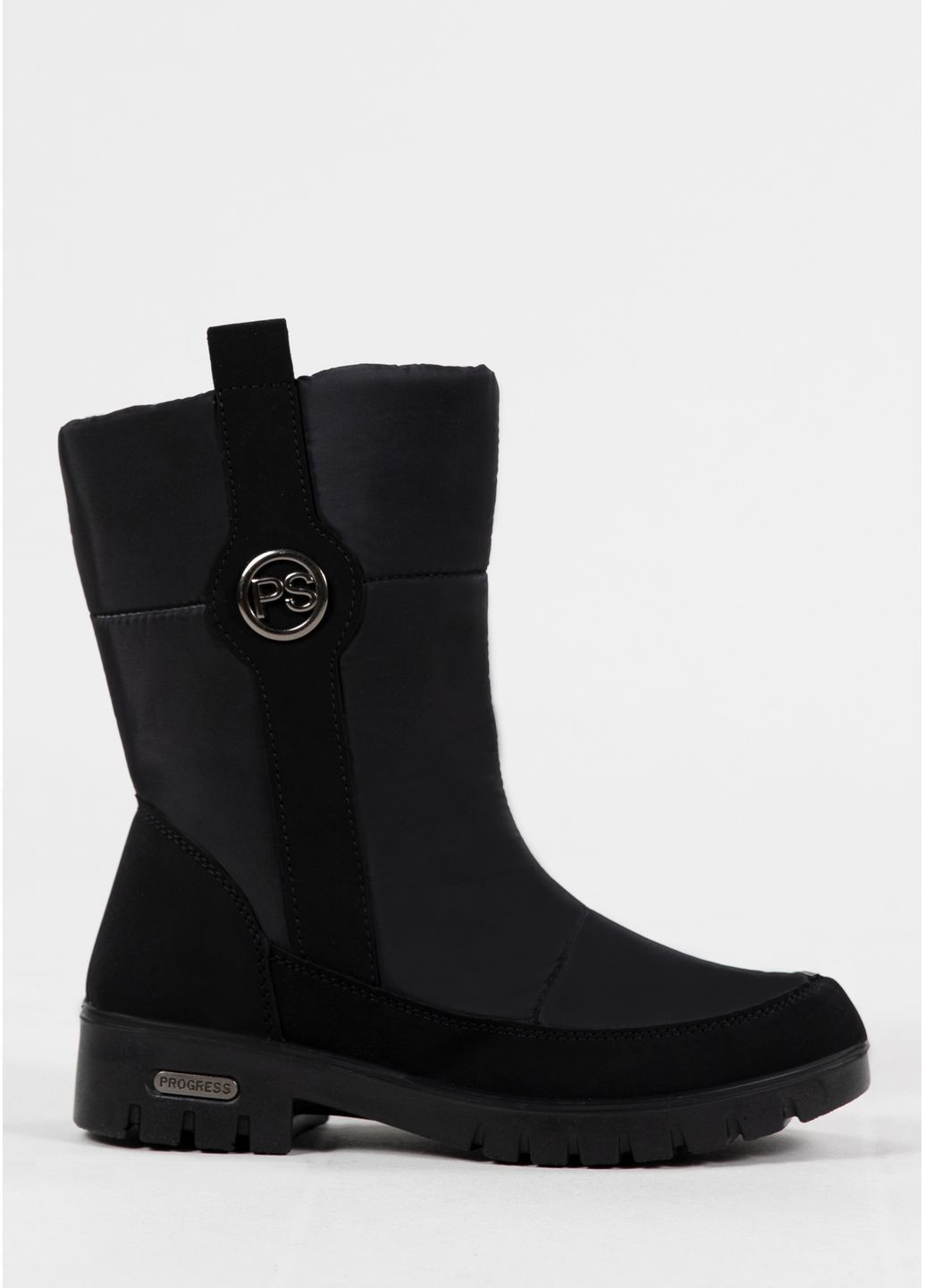 Черные дутики женские с каблуком и мехом на замок черные (3414) Progress на молнии