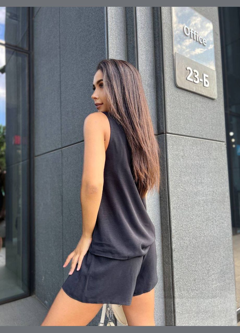 Женский летний костюм (шорты+майка) черного цвета 33345 No Brand (334302562)