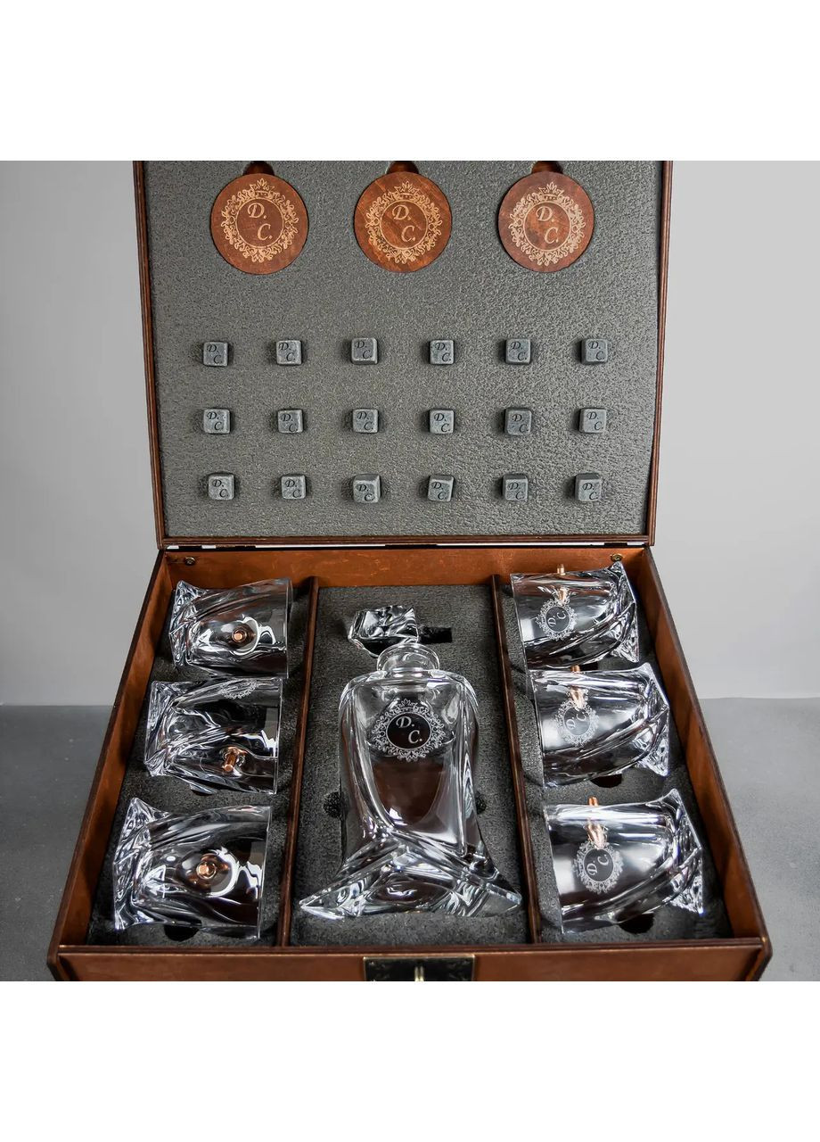 Набор стаканов с шаром и графином в деревянной коробке | Подарок на юбилей Handmade 225-001-021 (367108560)