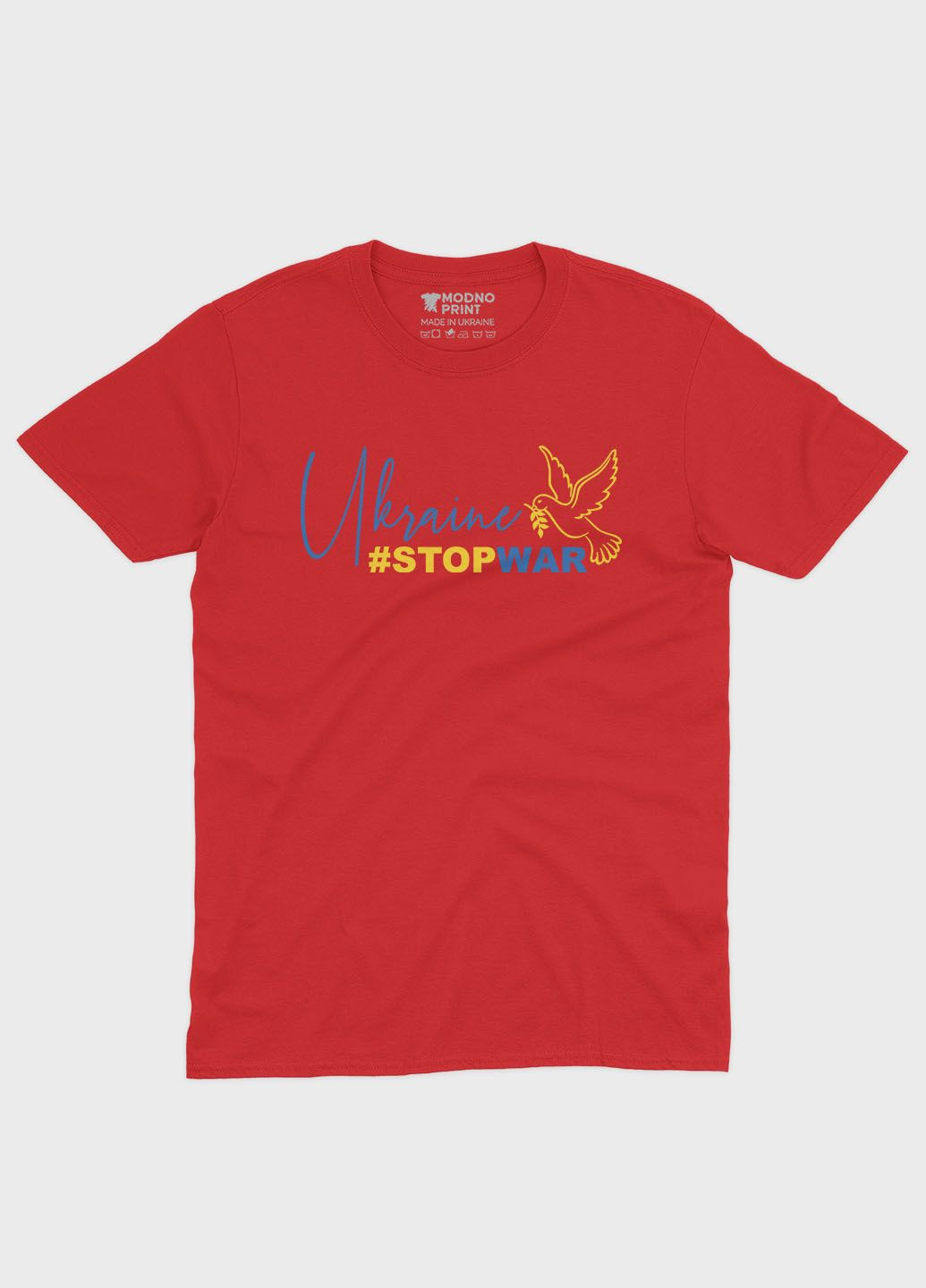 Красная мужская футболка с патриотическим принтом stop war (ts001-2-sre-005-1-041) Modno