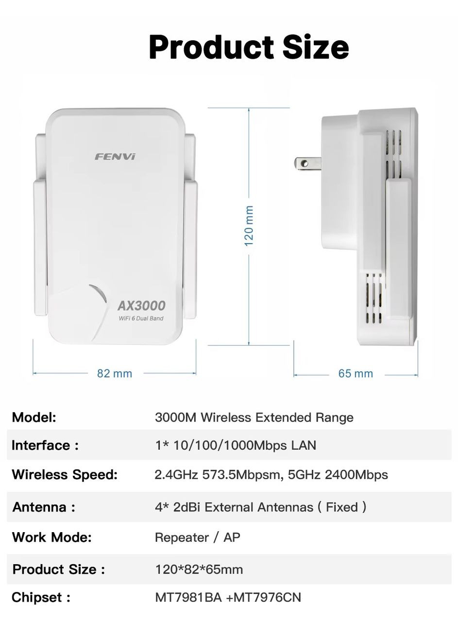 Точка доступа F-AX3000R Wi-Fi Repeater Dual Band 2.4/5Ghz Signal Booster Fenvi (370616464)