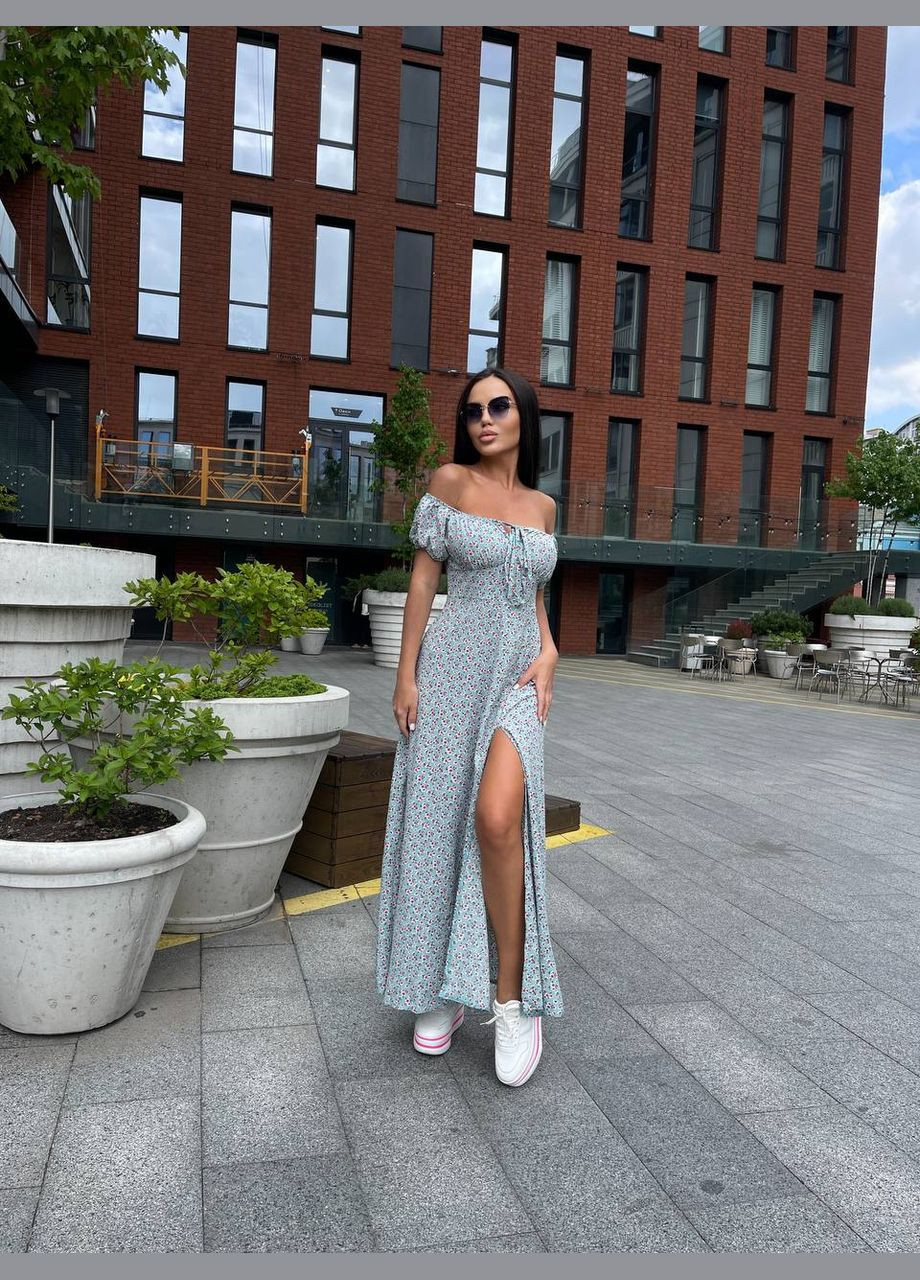 Мятное повседневный женское платье No Brand с цветочным принтом