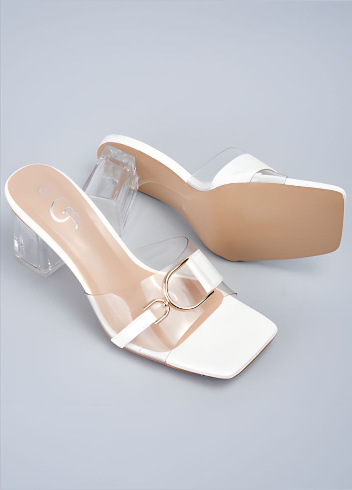 Белые женские трендовые сабо с прозрачным каблуком golden 1445 белые Golden Sun