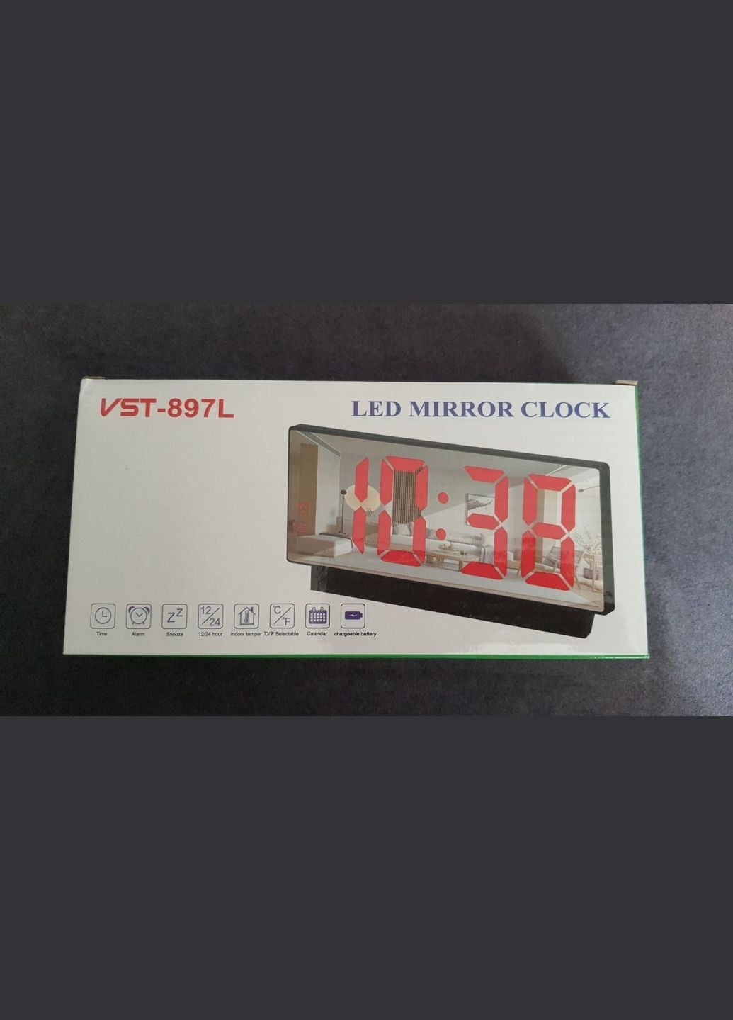 Цифровий мережевий годинник із дзеркальним LED-екраном 897L живлення за допомогою USB-кабелю, будильник VST (323000723)